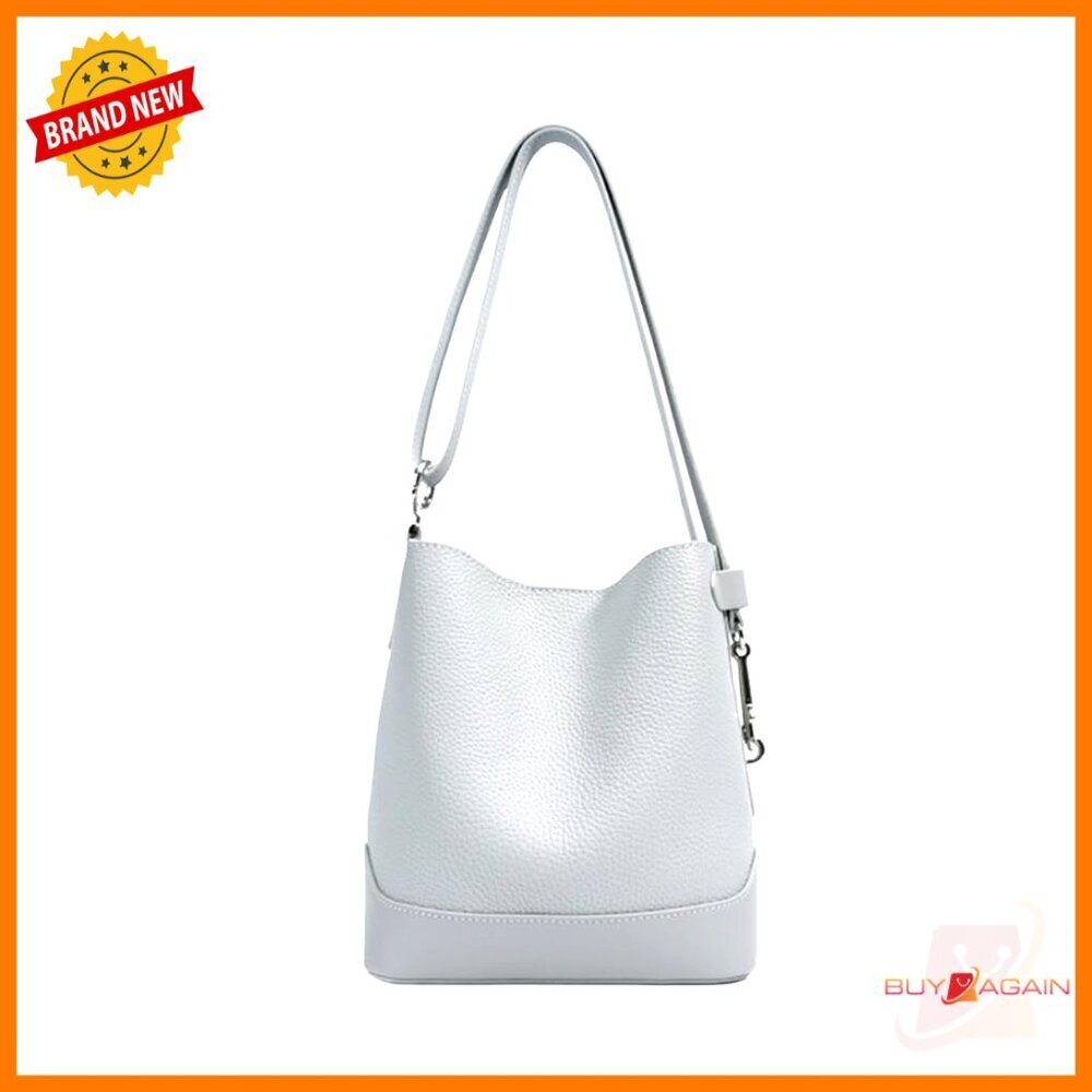 Genuine Leather Crossbody Bucket Bag with Adjustable Strap